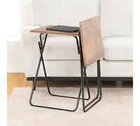 HOMYLIN Set di 2 vassoi per TV, telaio in metallo con finitura in legno, mobile multiuso per intrattenimento domestico, tavolo robusto e pieghevole, colore: marrone