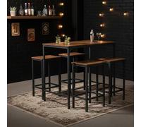 HOMYLIN Set di 5 pezzi tavolo e sedie da bar, tavolo da bar vintage (100 x 60 x 90 cm) e 4 sedie (40 x 30 x 65 cm) per soggiorno, sala da pranzo, bar di casa, marrone