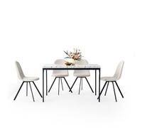 HOMYLIN Set di 5 sedie da pranzo e tavolo, 120 cm, rettangolare, effetto marmo bianco, tavolo da pranzo con 4 sedie da cucina girevoli beige