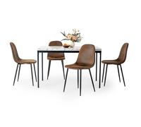HOMYLIN Set di 5 sedie da pranzo e tavolo, 120 cm, rettangolare, effetto marmo bianco, tavolo da pranzo con 4 sedie da cucina in pelle scamosciata marrone