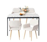 HOMYLIN Set di 5 sedie da pranzo e tavolo, 120 cm, rettangolare, effetto marmo bianco, tavolo da pranzo con 4 braccioli beige sedie da cucina