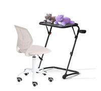 HOMYLIN Set di scrivania e sedia ergonomica per bambini, sedile girevole regolabile in altezza, tavolo da studio a forma di Z, con portabicchieri, per compiti a casa, attività (beige chiaro)