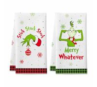 Homythe Asciugamani da Cucina Natalizi Grinch, 2 Pacchetti di Asciugamani da tè Divertenti per le Vacanze, Asciugamani da Bagno Grinch, Decorazioni per la Casa Natalizie Grinch, Regali Natalizi Arini