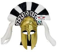 HOMYZ Elmo medievale greco corinzio armatura spartano ottone casco W/bianco & nero Plume Warrion casco finitura ottone