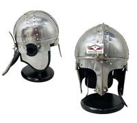 HOMYZ Elmo vichingo medievale, casco normanno pronto per la battaglia con supporto in legno finitura argento armatura guerriero indossabile costume