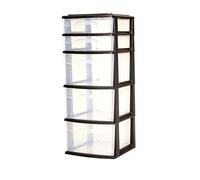 HOMZ Cassettiera a torre, organizer in plastica trasparente a 5 ripiani, telaio nero