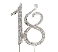 Honbay 18 topper per torta con strass di cristallo scintillanti, decorazione per torte per 18° compleanno (18 argenti)