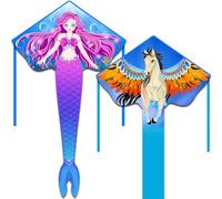 HONBO Aquilone a sirena grande per bambini e adulti, facile da far volare, aquilone per principianti per ragazze e ragazzi, aquilone per principianti Pegasus per bambini, aquilone a forma di polpo