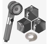 HONBOO Soffione Doccia con Spazzola Massaggiante, Soffione Doccia Massaggiante, Doccetta con Filtro e 1.5m Tubo, Getto Doccetta con Funzione di Arresto 3 Modalità