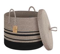 HONCESTA Cesto in vimini extra large con coperchio, 45,7 x 35,6 cm, cesto portaoggetti per coperte, per soggiorno, in corda alta, per giocattoli, cestino decorativo per bambini con coperchio, cesto