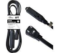 HONDERONS 6 FT 3 Outlets Black Extension Cord with Flat Plug,16/3 SPT-3 Extension Cable 3 Prong Grounded,Durable Power Cable for Home,Office
