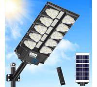 Hondony Lampada da terra solare 2000 W - Lampada da parete 6500 K con telecomando, proiettore LED esterno con sensore di movimento per parcheggio giardino dal tramonto all'alba