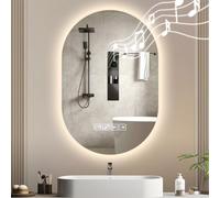 Hondony Specchio Bagno con Luce, 75x50cm, Specchio Smart con Antiappannamento, Memoria e Dimmerabile, Bluetooth per Musica, Tasto a Sè, Installazione Orizzontale o Verticale