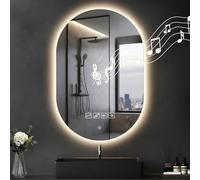 Hondony Specchio Bagno con Luce, Ovale 75x50cm Specchio Retroilluminato Bagno Specchio Smart, Antiappanamento Tasto a se, Funzione memoria Dimmerabile con musica Bluetooth Orizzontale o Verticale