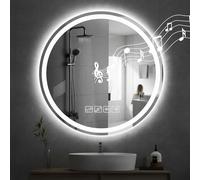 Hondony Specchio Bagno con Luce, Rotondo 60cm con Luce Regolabile, Bluetooth, Antiappannamento, Vetro Temperato HD - Funzione Memoria e Riproduzione Musicale