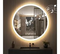 Hondony Specchio Bagno con Luce, Rotondo 60cm, Smart, Antiappanamento,Vetro Temperato HD, Funzione memoria Dimmerabile con musica Bluetooth