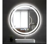 Hondony Specchio Bagno con Luce Rotondo, specchio da cortesia a muro luminoso, antiappannamento, 3 colori a intensità variabile, specchio antiappannamento con luci retroilluminate per bagno