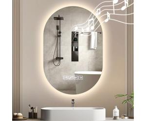 Hondony Specchio Bagno con Luci LED 75x50cm, Specchio Smart con Antiappannamento, Memoria e Dimmerabile, Bluetooth per Musica, Tasto a Sè, Installazione Orizzontale o Verticale