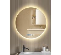 Hondony Specchio da bagno rotondo a LED, 60 x 60 cm, da parete, anti-appannamento, luce dimmerabile in 3 colori, specchio antiappannamento con luci retroilluminate, per bagno