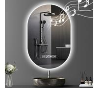 Hondony Specchio Ovale Bagno Led Luce: 75x50cm Specchio Retroilluminato Bagno Specchio Smart, Antiappanamento Tasto a se, Funzione memoria Dimmerabile con musica Bluetooth Orizzontale o Verticale
