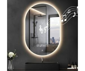 Hondony Specchio Ovale Bagno Led Luce: 75x50cm Specchio Retroilluminato Bagno Specchio Smart, Antiappanamento Tasto a se, Funzione memoria Dimmerabile con musica Bluetooth Orizzontale o Verticale