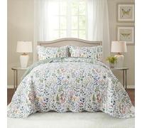 HoneiLife Set di biancheria da letto queen size, 3 pezzi, in microfibra, copriletto leggero, reversibile, stile retrò, floreale, trapunte, per tutte le stagioni