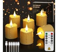 HoneTeek Candele ricaricabili con telecomando, 6 lumini a batteria con timer e cavo USB, candele senza fiamma per Halloween, casa, decorazione natalizia