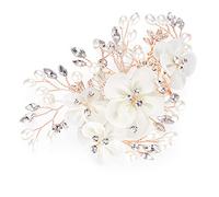 HONEY BEAR donna clip pettine per capelli,gioielli da sposa,accessori per capelli sposa,gioielli a forma di fiore con finte perle e strass, bianco (Oro rosa)