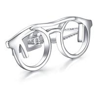 HONEY BEAR Fermacravatta per occhiali da vista, da uomo, dimensioni normali, in acciaio inossidabile, a forma di occhiali, 4,8 cm, argento