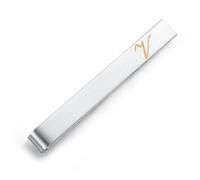 HONEY BEAR Fermacravatte per lettera iniziale per uomo - Dimensioni normali/taglia stretta regalo di nozze in acciaio, 5,4 cm / 4 cm, argento spazzolato (V 2.13 inches)