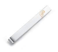 HONEY BEAR Fermacravatte per lettera iniziale per uomo - Dimensioni normali/taglia stretta regalo di nozze in acciaio, 5,4 cm / 4 cm, argento spazzolato (P 2.13 inches)