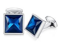 HONEY BEAR Gemelli con Cristallo Quadrato - Camicia da Uomo in Acciaio Inossidabile per Uomo (Blu)