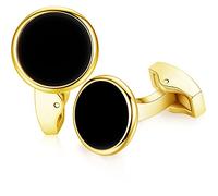 Honey Bear gemelli da polso uomo - conchiglia di mare bianco rotonda/agata Onice nero piazza camicia acciaio per matrimonio Commercio Regalo (Oro con onice nero)
