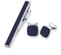 HONEY BEAR Gemelli Fermacravatta Set da Polso Uomo - Piazza Camicia per Matrimonio Commercio Regalo,Blu marino