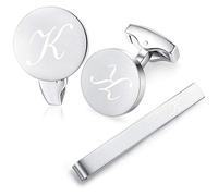 HONEY BEAR gemelli & Fermacravatta Uomo con Iniziali Alfabeto Lettera per Camicia Matrimonio Commercio Regalo,Argento Spazzolato (K 5.4cm)