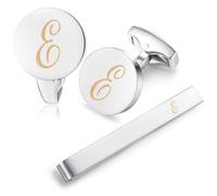 HONEY BEAR Gemelli & Fermacravatta Uomo con Iniziali Alfabeto Lettera per Camicia Matrimonio Commercio Regalo,Argent 5.4cm