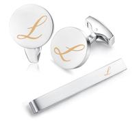 HONEY BEAR Gemelli & Fermacravatta Uomo con Iniziali Alfabeto Lettera per Camicia Matrimonio Commercio Regalo,Argent 5.4cm (L)