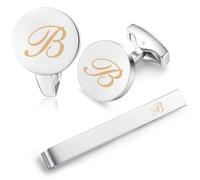 HONEY BEAR Gemelli & Fermacravatta Uomo con Iniziali Alfabeto Lettera per Camicia Matrimonio Commercio Regalo,Argent 5.4cm (B)