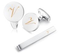 HONEY BEAR Gemelli & Fermacravatta Uomo con Iniziali Alfabeto Lettera per Camicia Matrimonio Commercio Regalo,Argent 5.4cm (V)