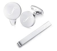 HONEY BEAR gemelli & Fermacravatta Uomo con Iniziali Alfabeto Lettera per Camicia Matrimonio Commercio Regalo,Argento Spazzolato (S 5.4cm)