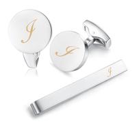 HONEY BEAR Gemelli & Fermacravatta Uomo con Iniziali Alfabeto Lettera per Camicia Matrimonio Commercio Regalo,Argent 5.4cm (I)