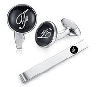 Honey Bear gemelli & Fermacravatta uomo con iniziali alfabeto lettera per uomo - camicia acciaio per matrimonio Commercio Regalo,Nero (F)