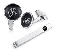 Honey Bear gemelli & Fermacravatta uomo con iniziali alfabeto lettera per uomo - camicia acciaio per matrimonio Commercio Regalo,Nero (R)