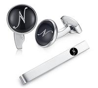 Honey Bear gemelli & Fermacravatta uomo con iniziali alfabeto lettera per uomo - camicia acciaio per matrimonio Commercio Regalo,Nero (N)