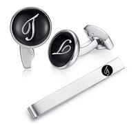 Honey Bear gemelli & Fermacravatta uomo con iniziali alfabeto lettera per uomo - camicia acciaio per matrimonio Commercio Regalo,Nero (T)