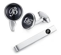 Honey Bear gemelli & Fermacravatta uomo con iniziali alfabeto lettera per uomo - camicia acciaio per matrimonio Commercio Regalo,Nero (B)