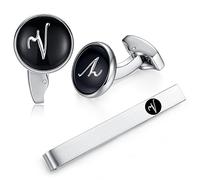 Honey Bear gemelli & Fermacravatta uomo con iniziali alfabeto lettera per uomo - camicia acciaio per matrimonio Commercio Regalo,Nero (V)