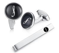 Honey Bear gemelli & Fermacravatta uomo con iniziali alfabeto lettera per uomo - camicia acciaio per matrimonio Commercio Regalo,Nero (S)