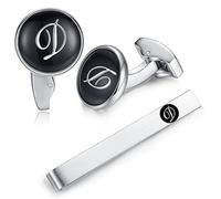 Honey Bear gemelli & Fermacravatta uomo con iniziali alfabeto lettera per uomo - camicia acciaio per matrimonio Commercio Regalo,Nero (D)