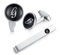 Honey Bear gemelli & Fermacravatta uomo con iniziali alfabeto lettera per uomo - camicia acciaio per matrimonio Commercio Regalo,Nero (G)